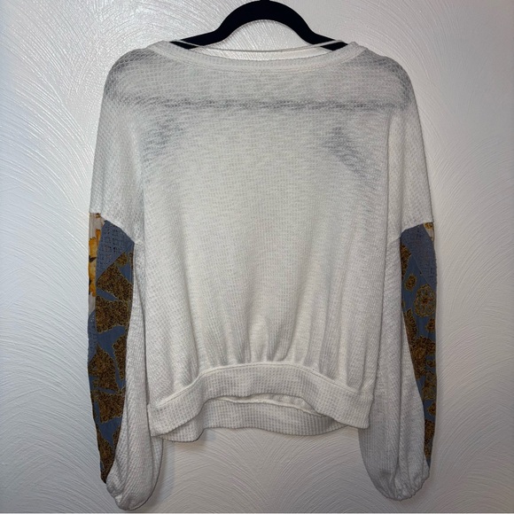 Free People Casual Clash Waffle Knit Top Boho Patchwork Size S - Picture 3 of 3